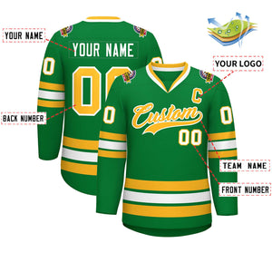 Maillot de hockey de style classique Kelly vert or-blanc personnalisé