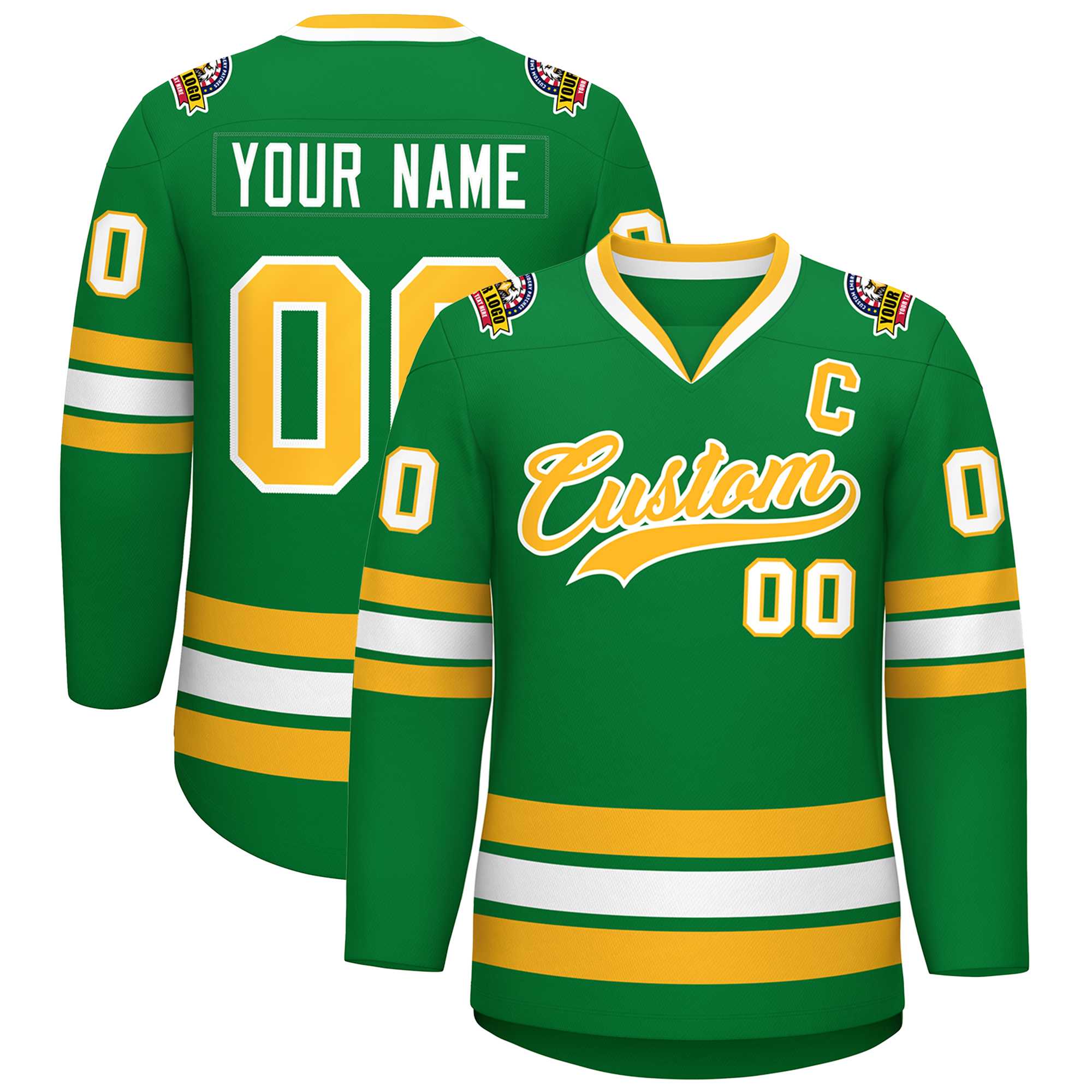 Maillot de hockey de style classique Kelly vert or-blanc personnalisé