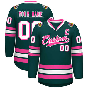 Maillot de hockey de style classique personnalisé vert minuit rose-blanc