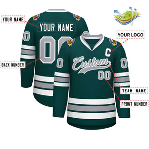 Custom Midnight Green Gray-White Classic Style Hockey Jersey