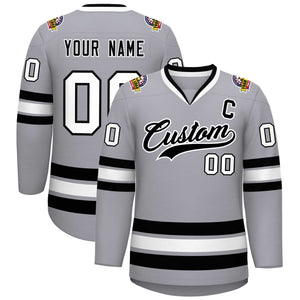 Maillot de hockey de style classique gris noir-blanc personnalisé