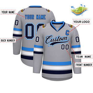 Custom Gray Navy White-Powder Blue Classic Style Hockey Jersey