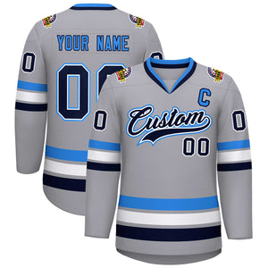 Custom Gray Navy White-Powder Blue Classic Style Hockey Jersey