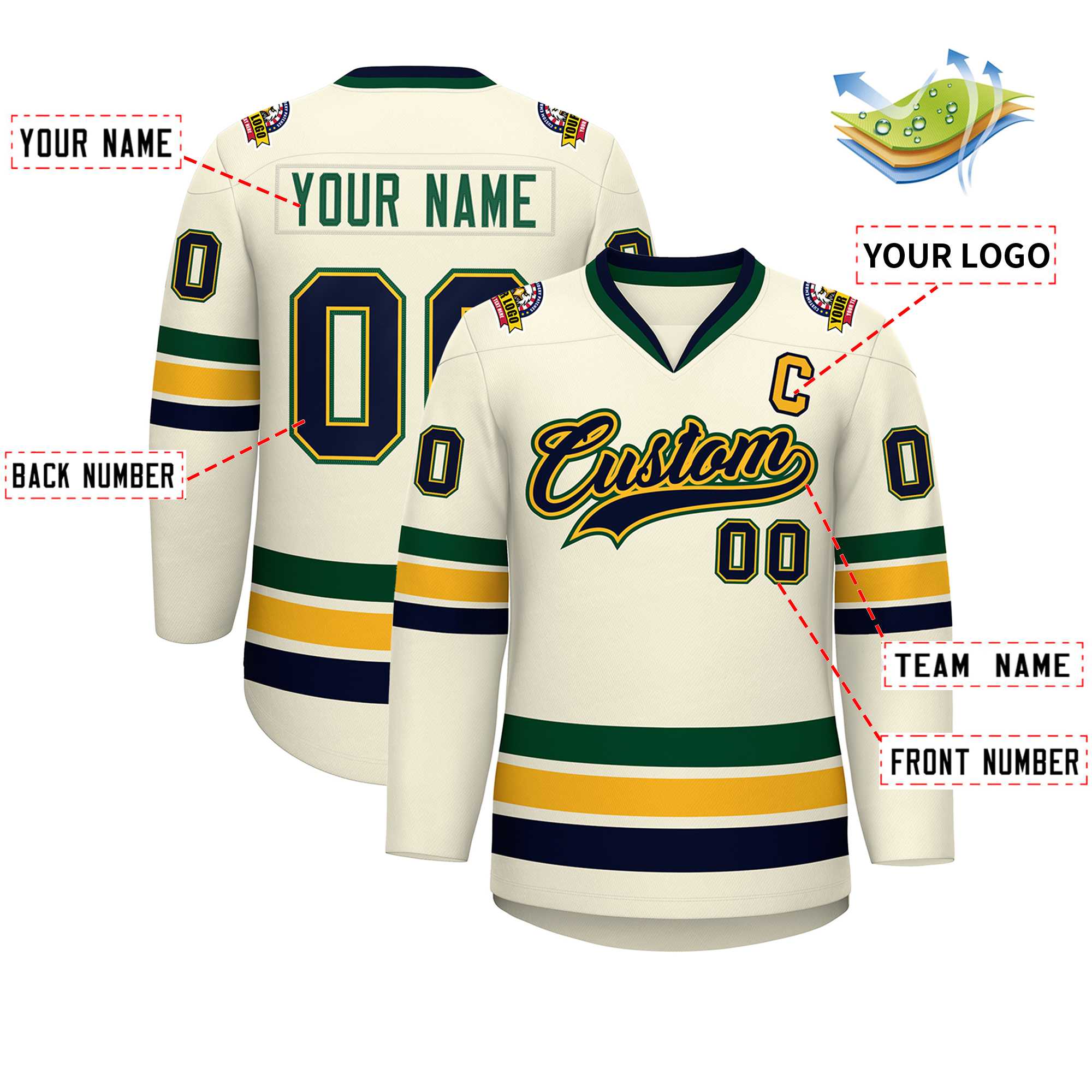 Custom Khaki Navy Gold-Green Classic Style Hockey Jersey