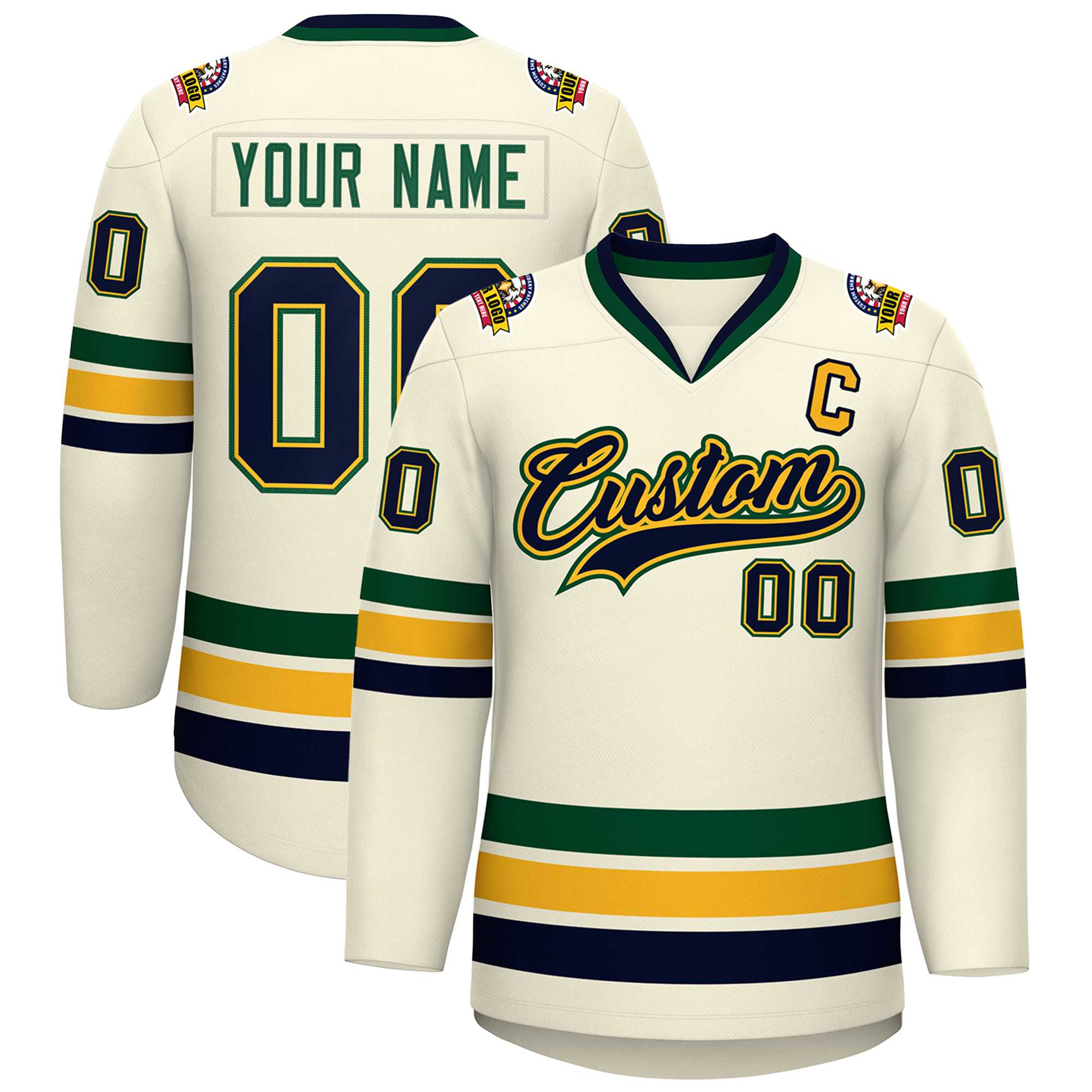 Custom Khaki Navy Gold-Green Classic Style Hockey Jersey