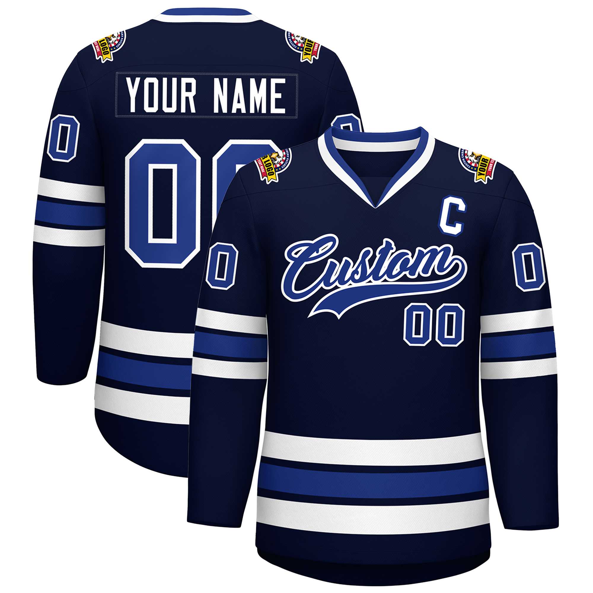 Custom Navy Royal-White Classic Style Hockey Jersey