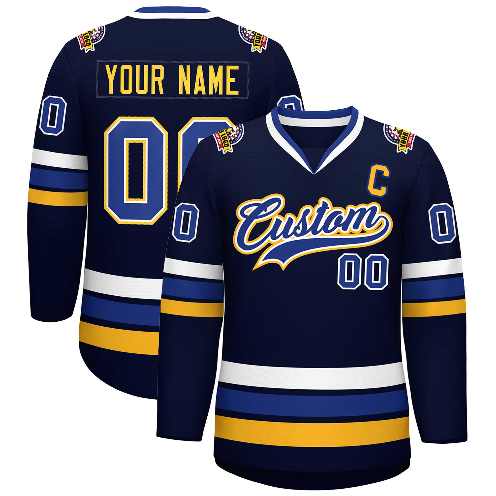 Maillot de hockey de style classique personnalisé Navy Royal White-Gold