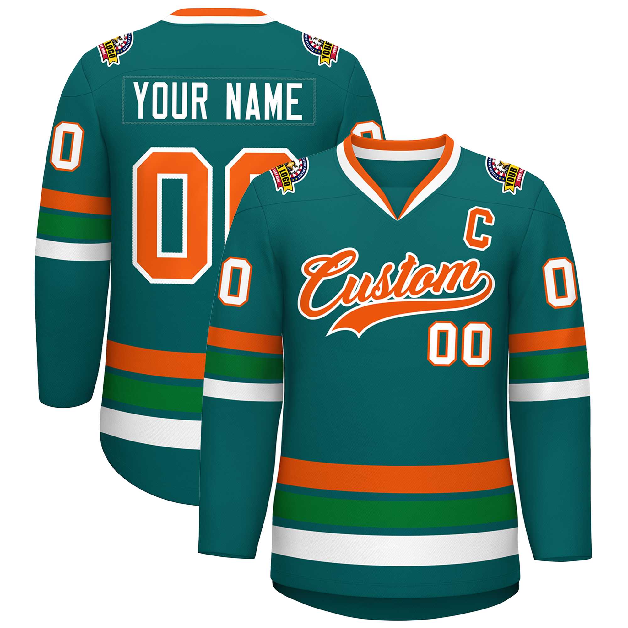 Custom Aqua Orange-White Classic Style Hockey Jersey