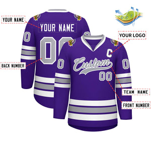 Maillot de hockey de style classique violet gris-blanc personnalisé