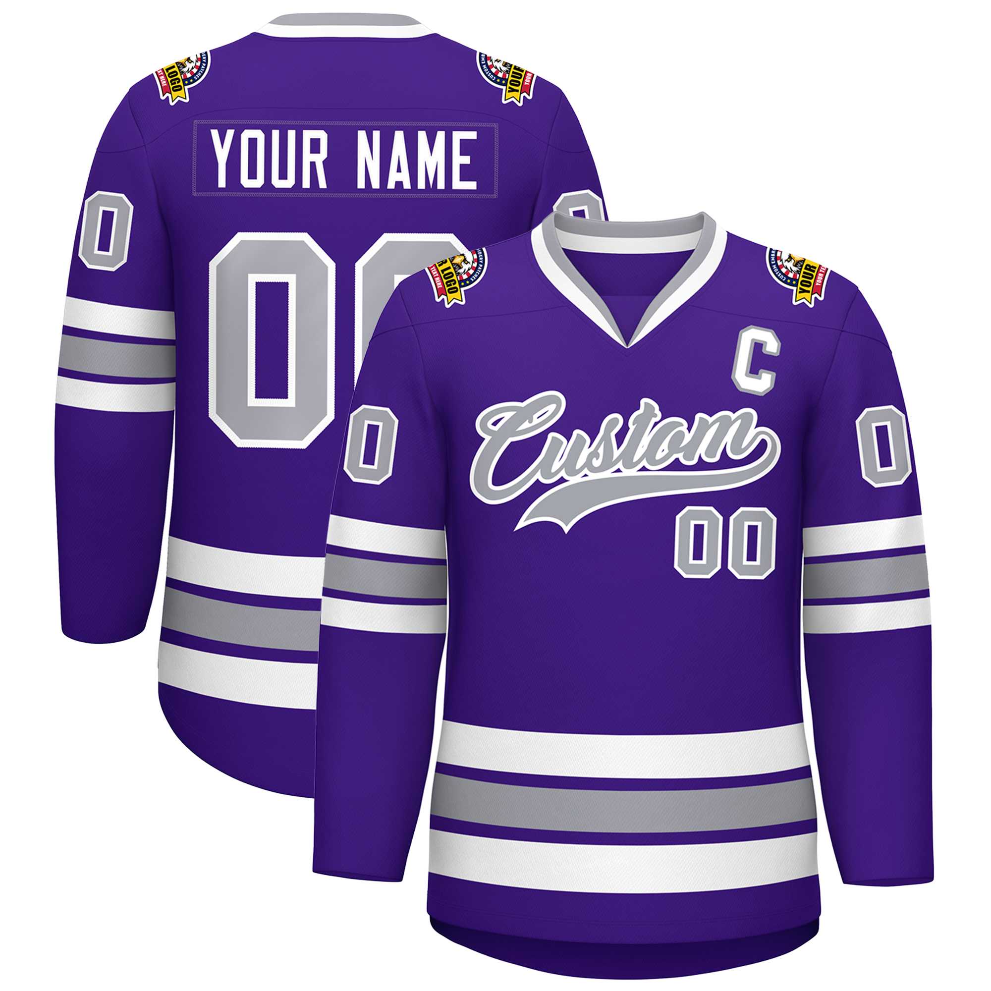 Custom Purple Gray-White Classic Style Hockey Jersey