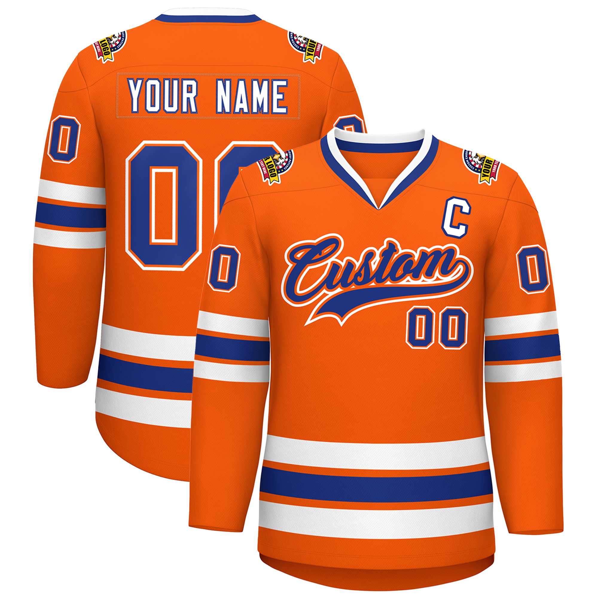 Custom Orange Royal Orange-White Classic Style Hockey Jersey