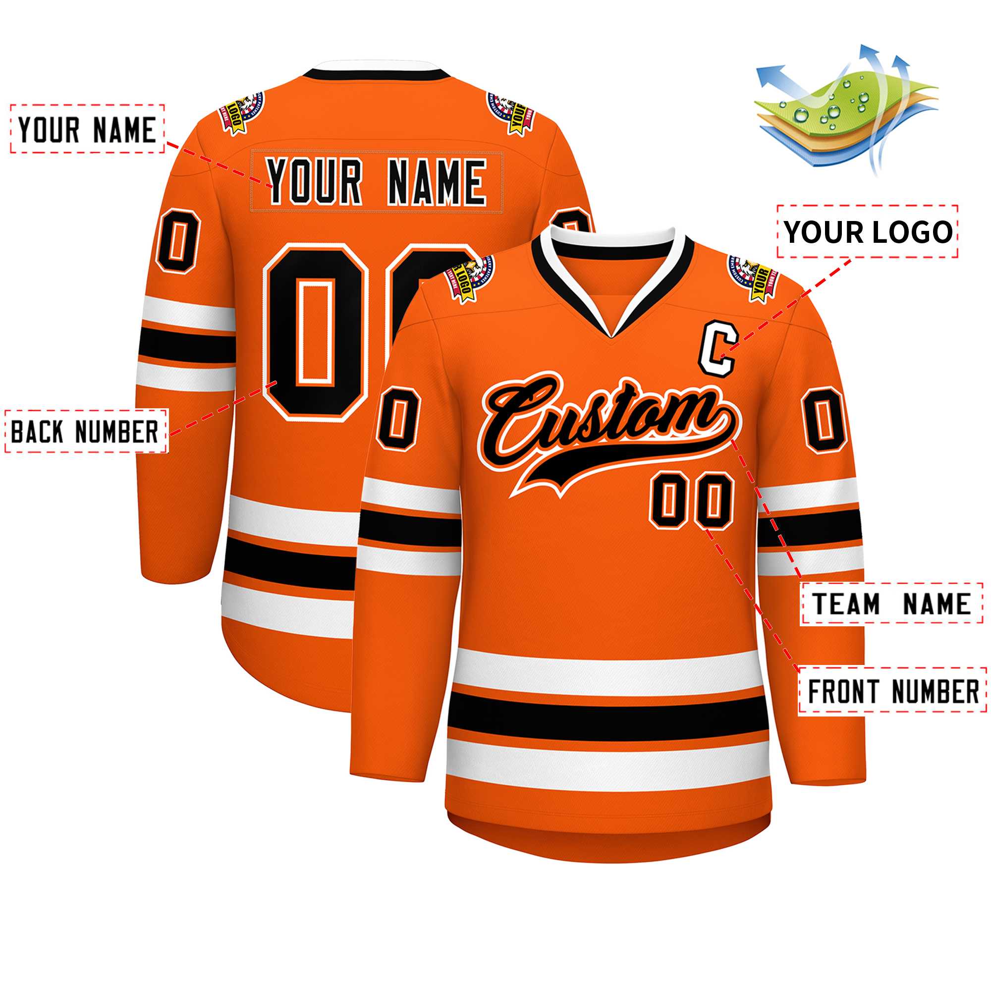 Custom Orange Black Orange-White Classic Style Hockey Jersey