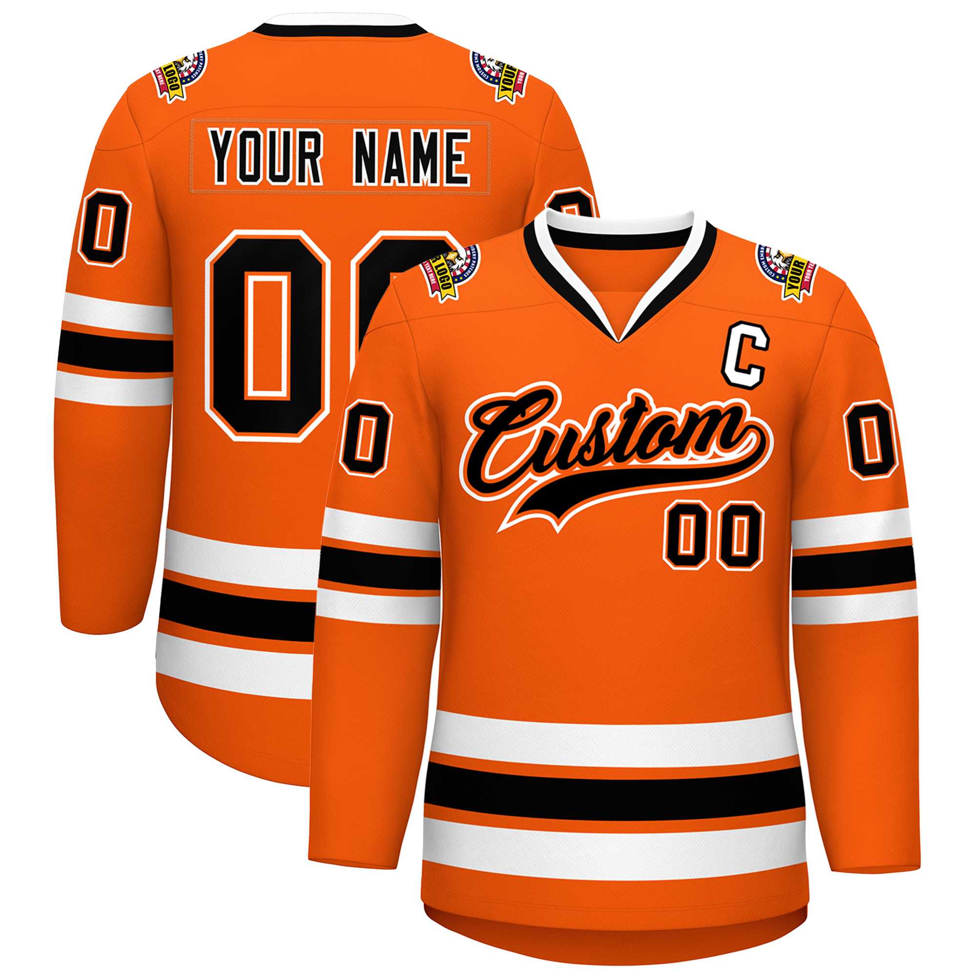 Maillot de hockey de style classique orange noir orange-blanc personnalisé