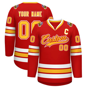 Custom Red Gold Red-White Classic Style Hockey Jersey