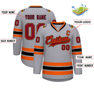 Custom Gray Crimson Orange-Black Classic Style Hockey Jersey