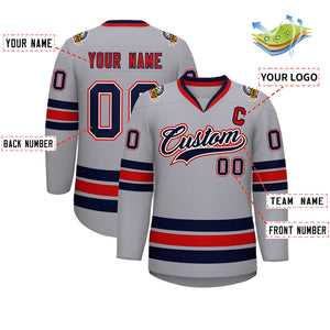 Custom Gray Navy White-Red Classic Style Hockey Jersey