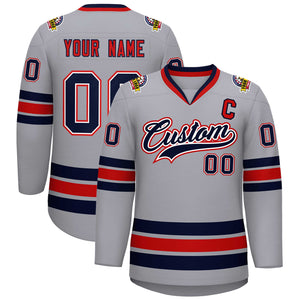 Custom Gray Navy White-Red Classic Style Hockey Jersey