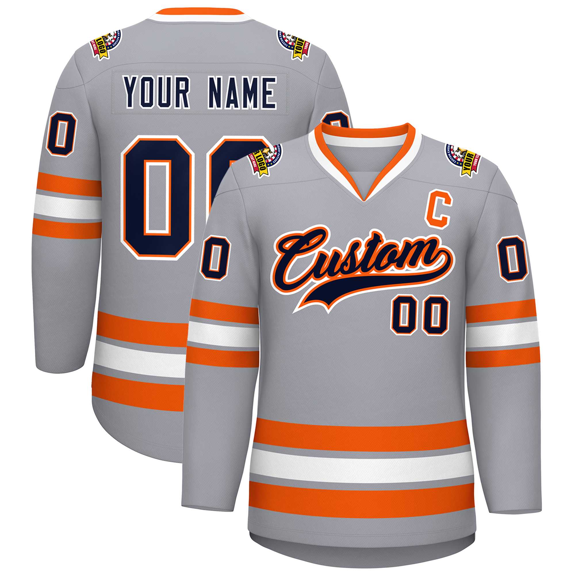 Maillot de hockey de style classique personnalisé gris marine orange-blanc