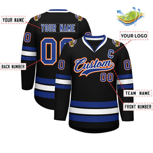 Custom Black Royal White-Orange Classic Style Hockey Jersey