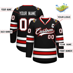 Custom Black White Black-Red Classic Style Hockey Jersey