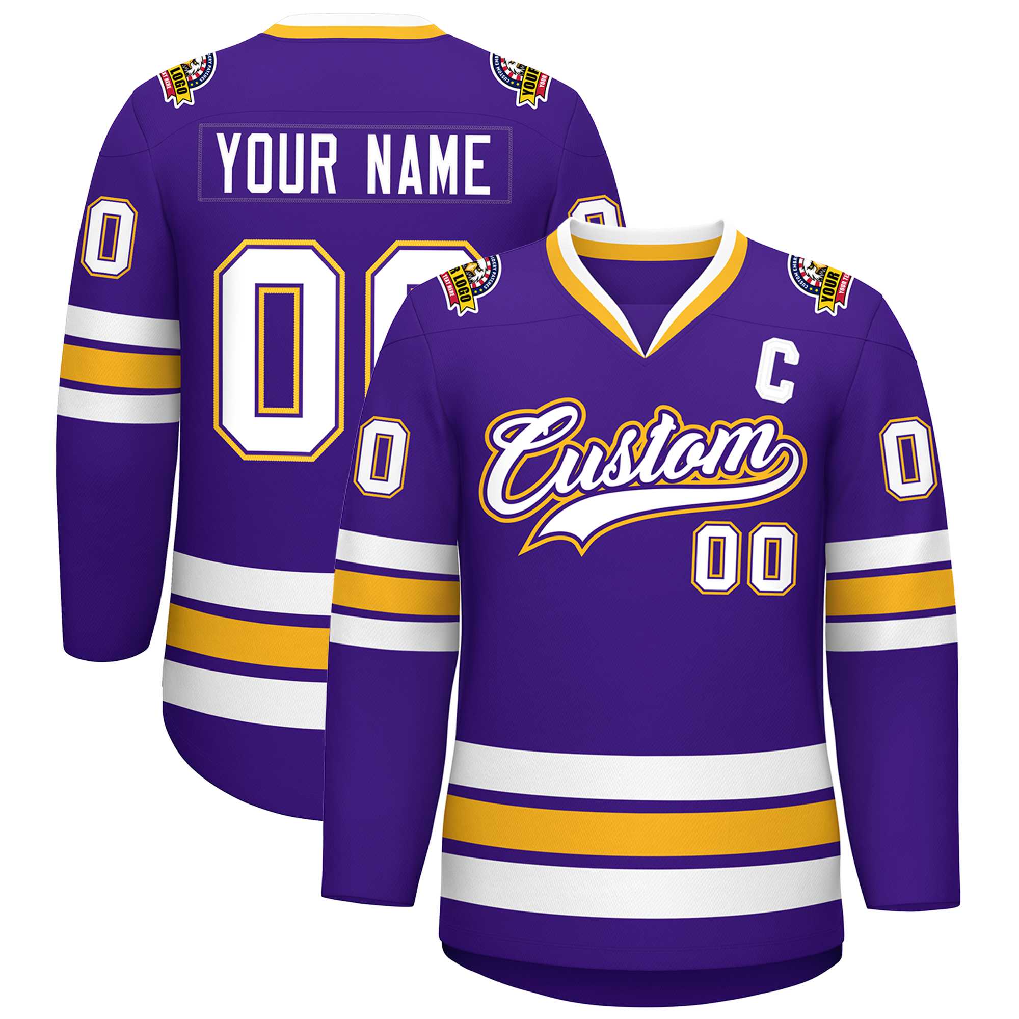 Custom Purple White Purple-Gold Classic Style Hockey Jersey