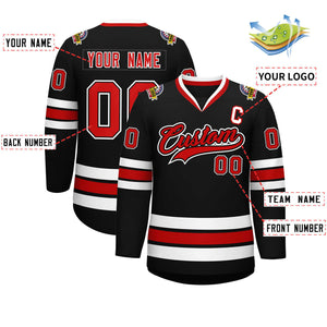 Custom Black Red Black-White Classic Style Hockey Jersey