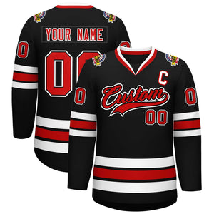 Custom Black Red Black-White Classic Style Hockey Jersey