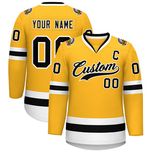 Custom Gold Black-White Classic Style Hockey Jersey