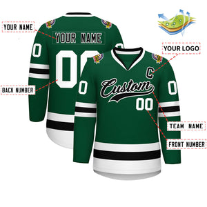 Custom Green Black-White Classic Style Hockey Jersey