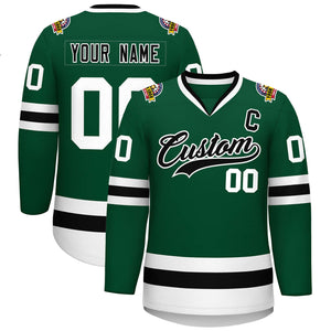 Custom Green Black-White Classic Style Hockey Jersey