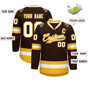 Custom Brown Gold-White Classic Style Hockey Jersey