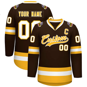 Custom Brown Gold-White Classic Style Hockey Jersey