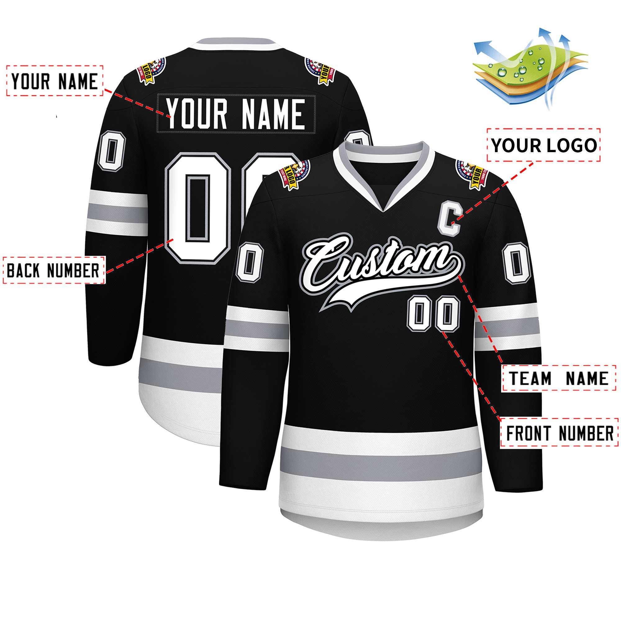 Custom Black White Black-Gray Classic Style Hockey Jersey