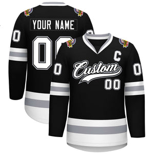 Custom Black White Black-Gray Classic Style Hockey Jersey