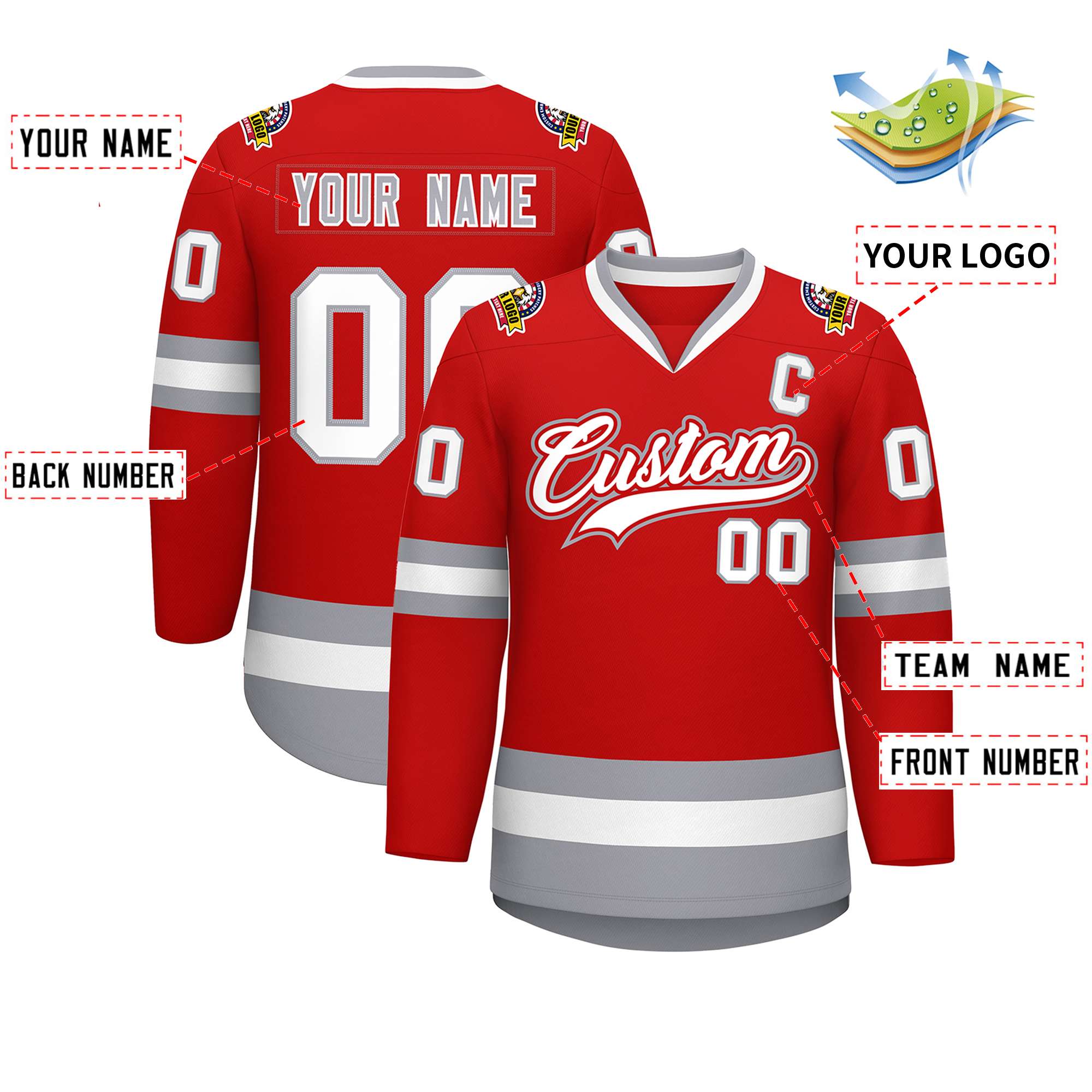 Custom Red White Red-Gray Classic Style Hockey Jersey