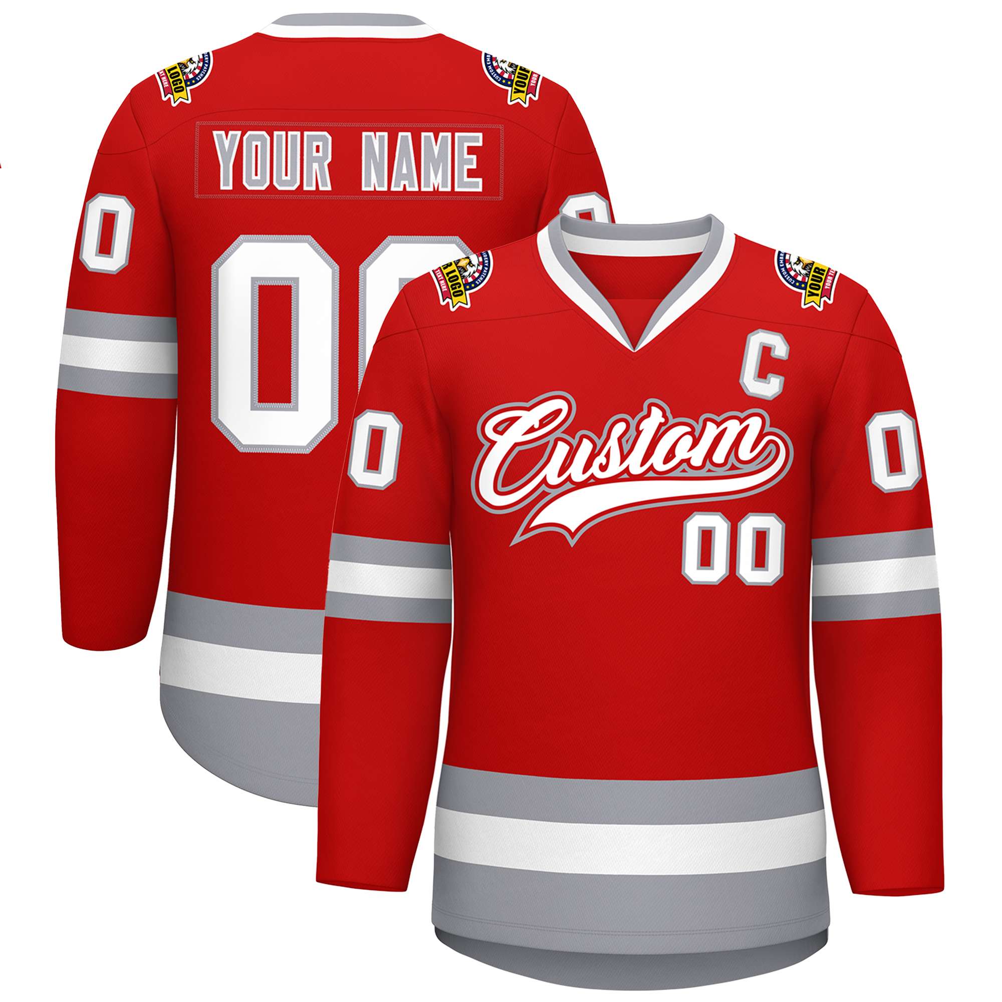 Custom Red White Red-Gray Classic Style Hockey Jersey