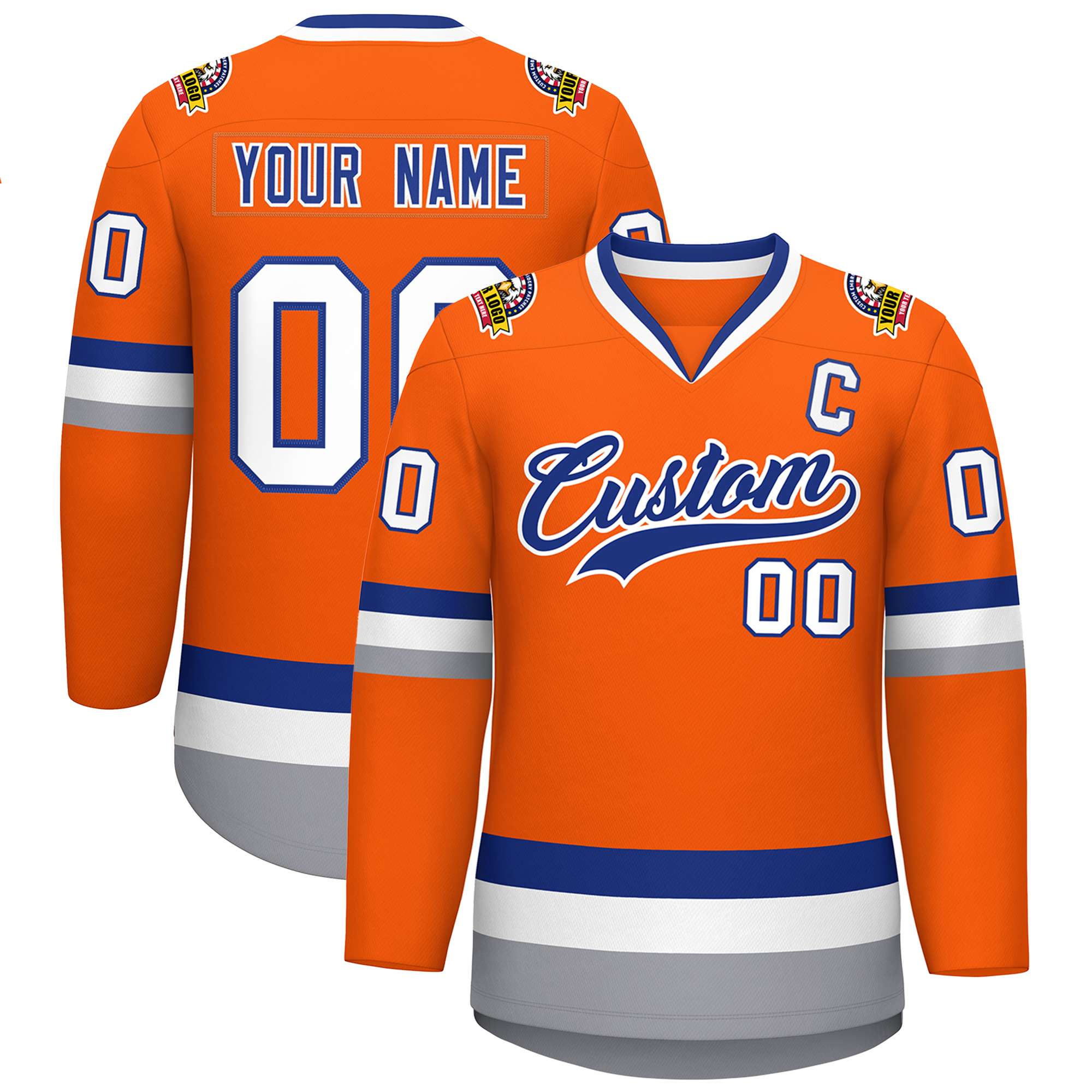 Custom Orange Royal-White Classic Style Hockey Jersey