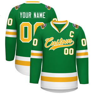 Custom Kelly Green Gold-White Classic Style Hockey Jersey