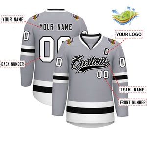 Maillot de hockey de style classique personnalisé gris noir blanc-noir