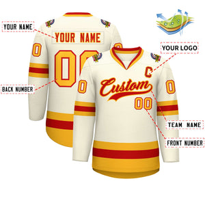 Custom Khaki Red-Gold Classic Style Hockey Jersey