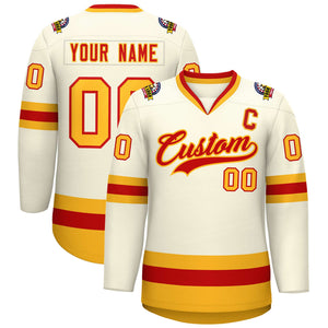 Custom Khaki Red-Gold Classic Style Hockey Jersey