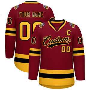 Custom Crimson Black-Gold Classic Style Hockey Jersey