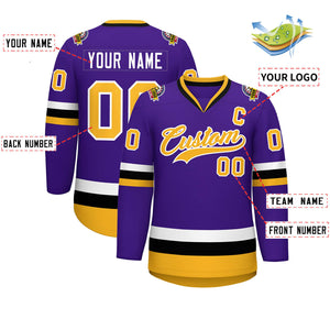 Custom Purple Gold-White Classic Style Hockey Jersey