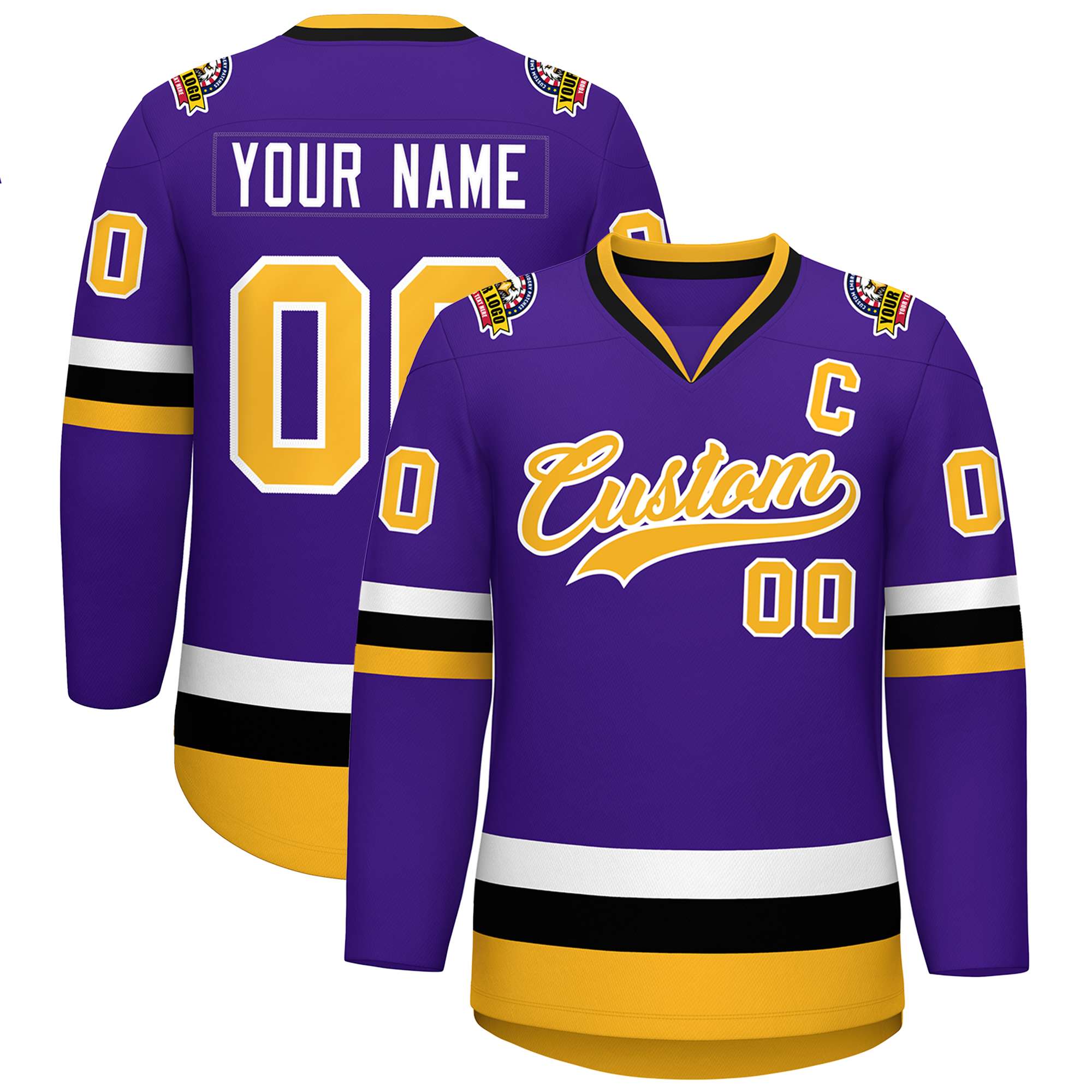 Custom Purple Gold-White Classic Style Hockey Jersey