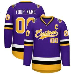 Custom Purple Gold-White Classic Style Hockey Jersey