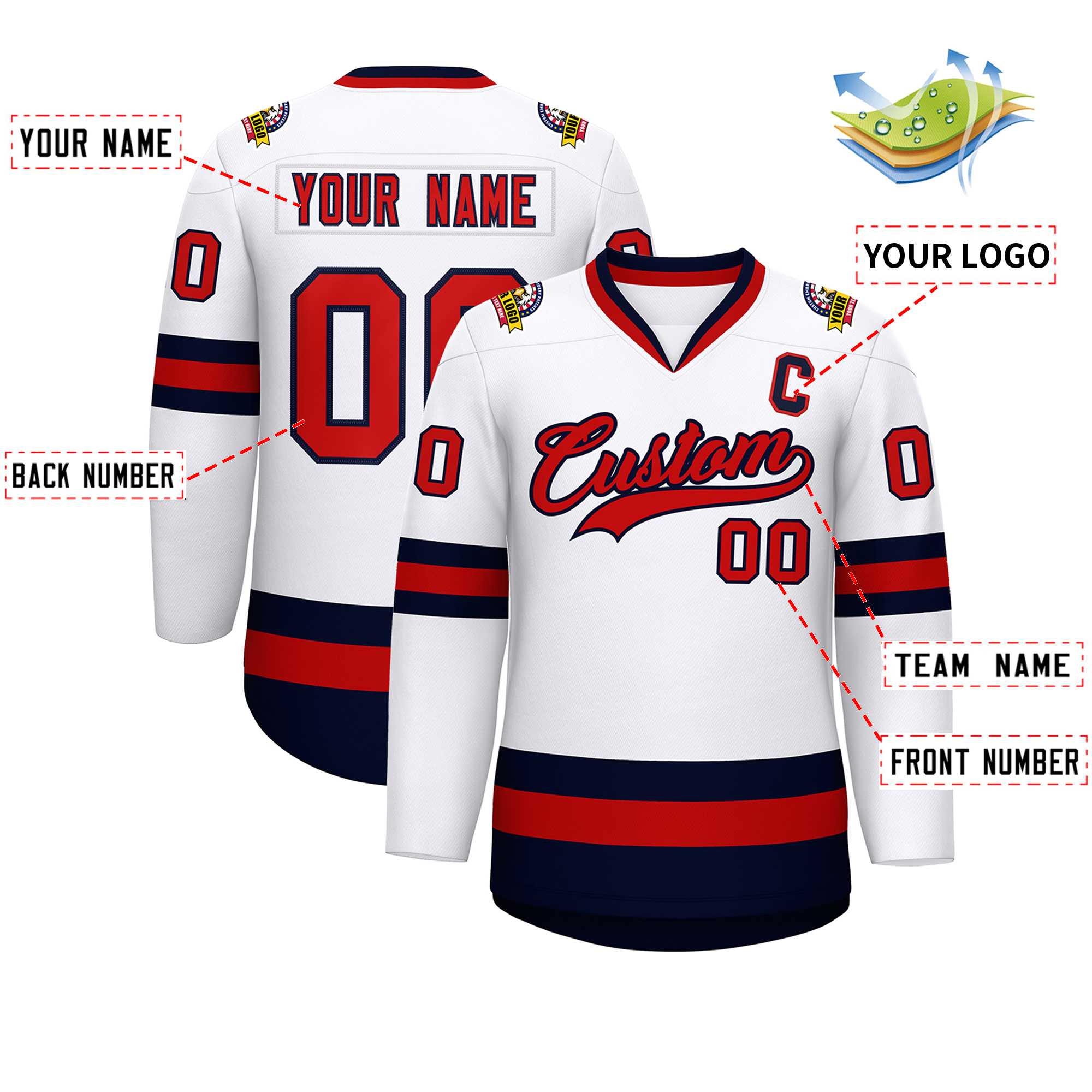 Custom White Red-Navy Classic Style Hockey Jersey