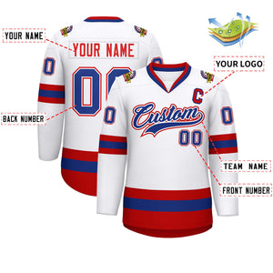 Custom White Royal White-Red Classic Style Hockey Jersey