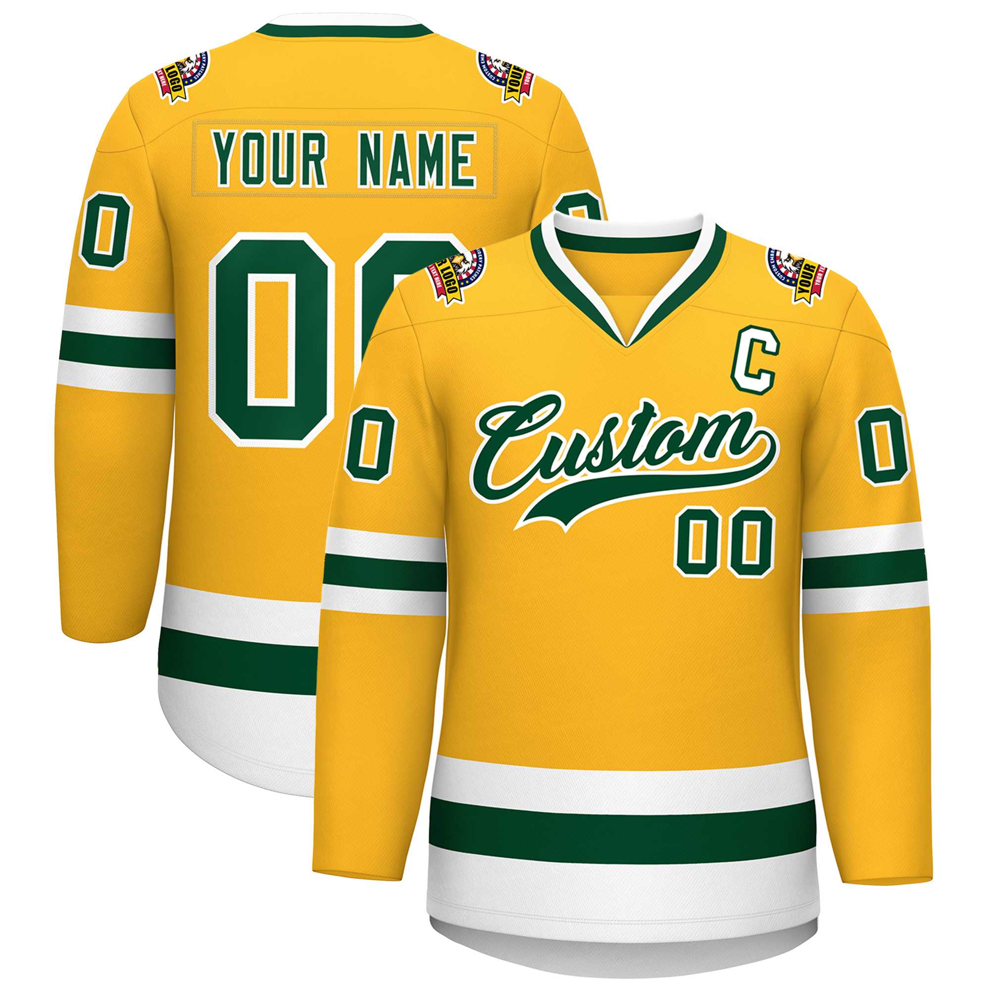 Maillot de hockey de style classique or vert-blanc personnalisé