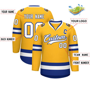 Custom Gold White-Royal Classic Style Hockey Jersey