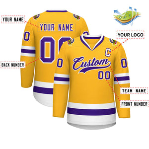 Maillot de hockey de style classique personnalisé or violet-blanc